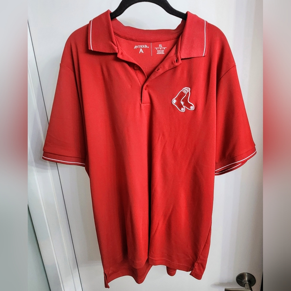 Boston Red Sox red short sleeve 3 button polo shirt. XL Extra Large Antigua VGC